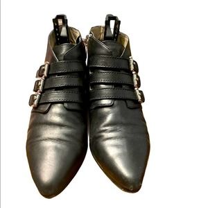 Michael Kors Ankle Strip & Zip Leather Boots Black